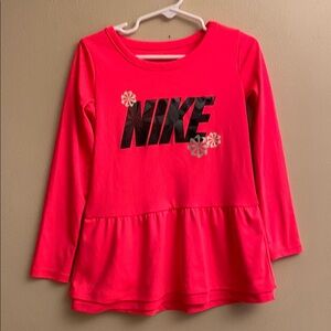 Kids Nike Pink Long Sleeve Tee with Flared Design